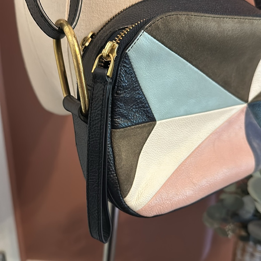 Fossil Elle light patchwork navy blue multicolored zipper crossbody purse - Picture 4 of 15